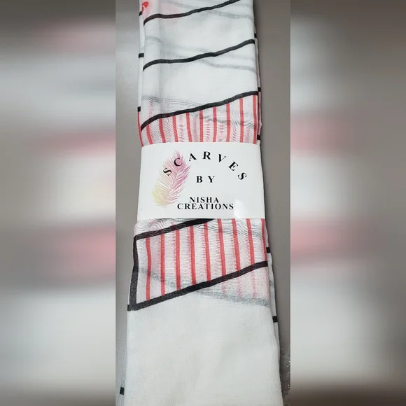 White and Pink Striped Scarf - Picture 2 of 3